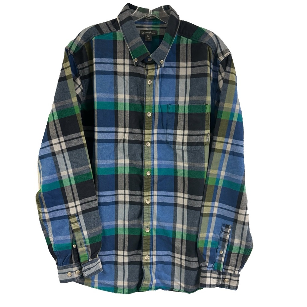 Eddie Bauer Blue/Green Plaid Flannel Shirt size 
Tall XL